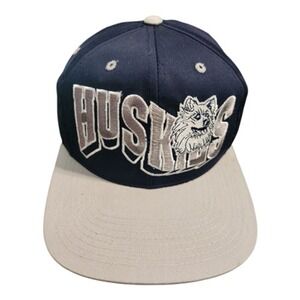 Vintage UConn Huskies G.C.C. Snapback Hat‎ Navy Blue Grey 1994 NCAA Cap Mens